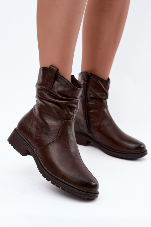 Bottines pour femmes chaudes avec plis en chocolat