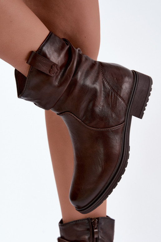 Bottines pour femmes chaudes avec plis en chocolat