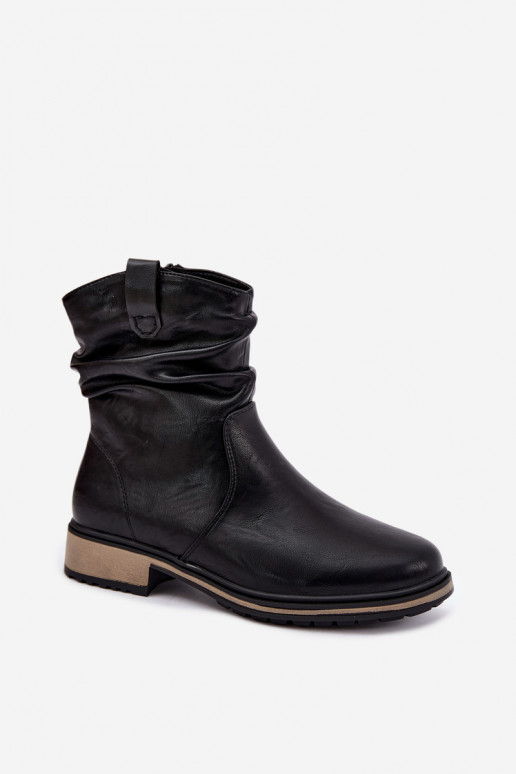 Bottines pour femmes chaudes avec plis en noir