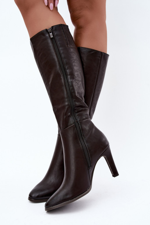 Bottes hautes pour femmes chaudes à talons en chocolat Rosmella