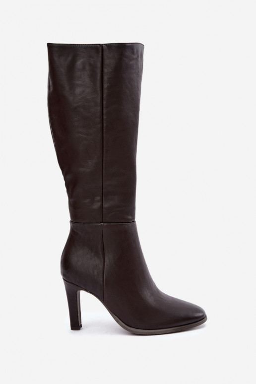 Bottes hautes pour femmes chaudes à talons en chocolat Rosmella