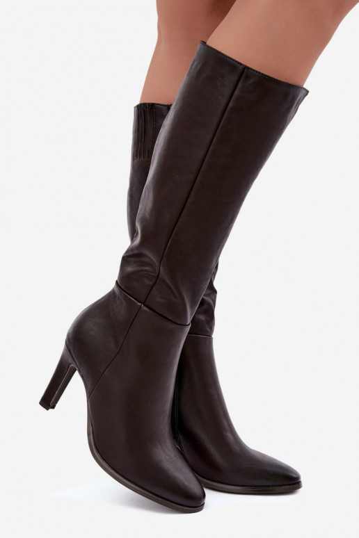 Bottes hautes pour femmes chaudes à talons en chocolat Rosmella