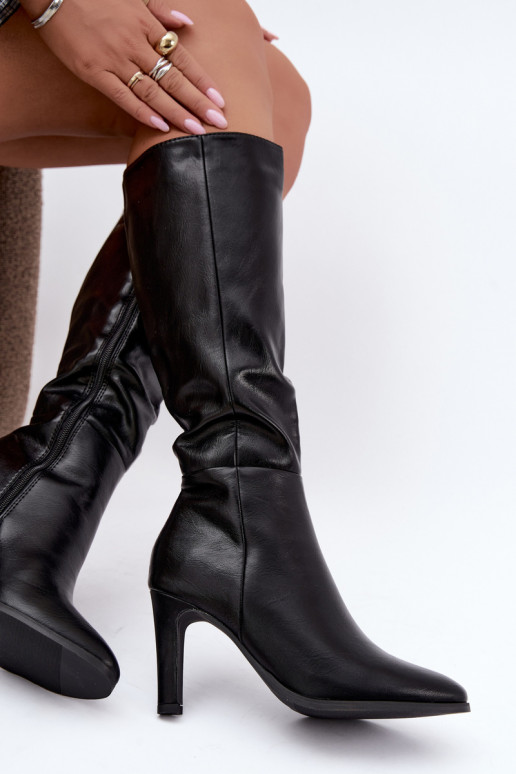 Bottes hautes pour femmes chaudes à talons en noir Rosmella