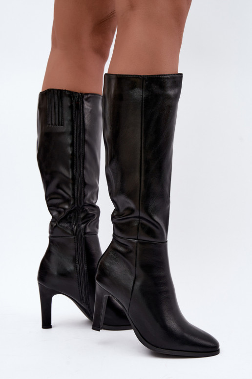 Bottes hautes pour femmes chaudes à talons en noir Rosmella