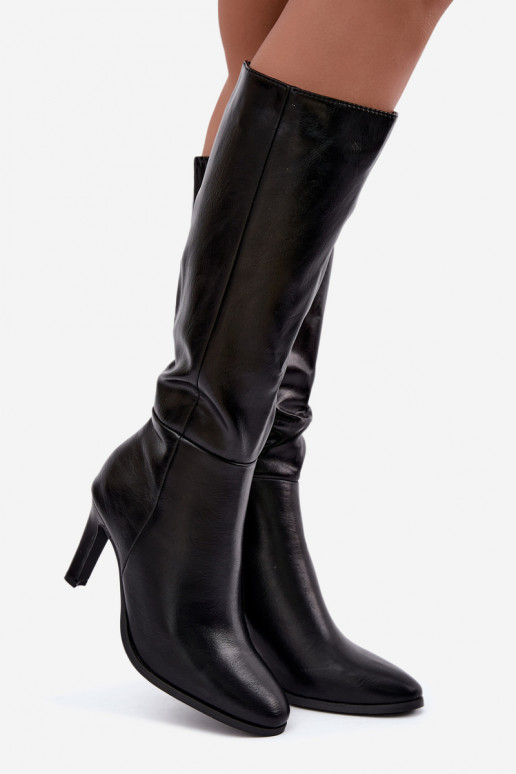 Bottes hautes pour femmes chaudes à talons en noir Rosmella