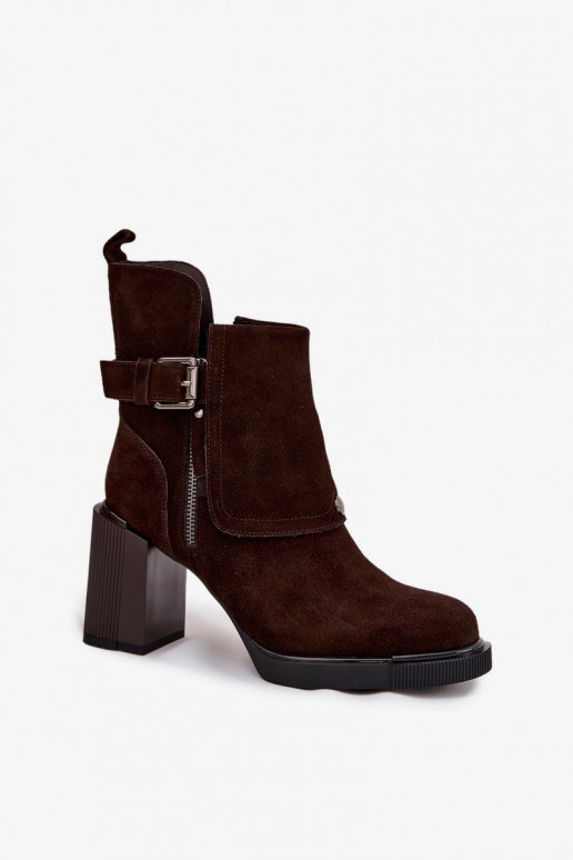 Bottines chocolat en daim synthétique avec talons et boucles Vinceza 91152