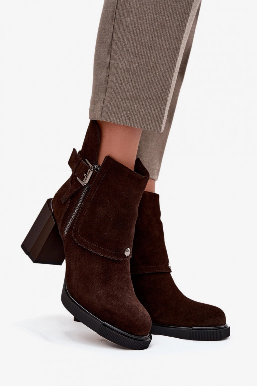 Bottines chocolat en daim synthétique avec talons et boucles Vinceza 91152