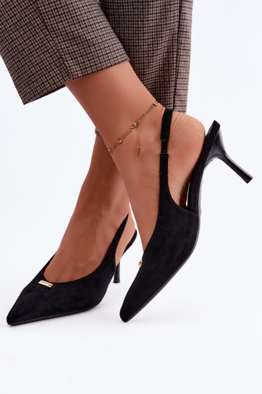 Chaussures noires avec talons ouverts et détails dorés Renisa