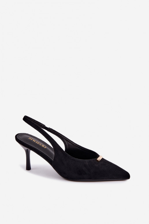 Chaussures noires avec talons ouverts et détails dorés Renisa