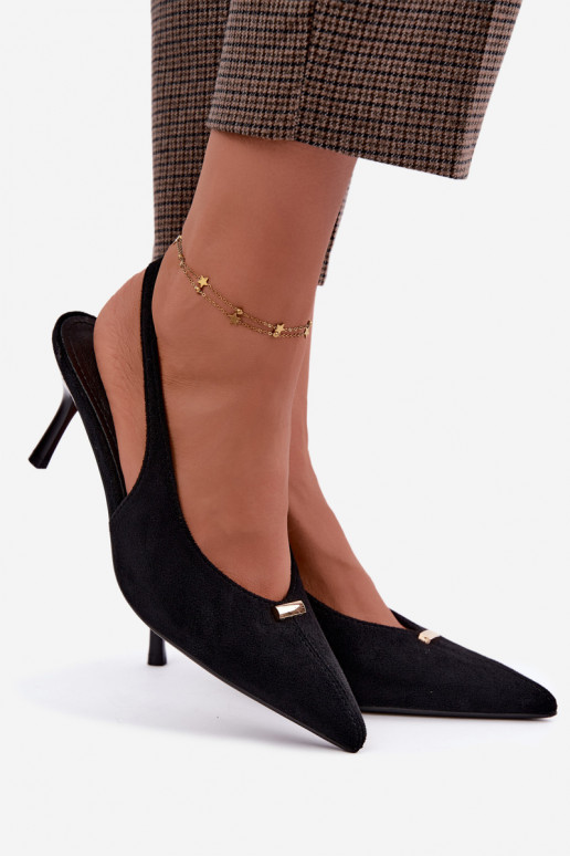 Chaussures noires avec talons ouverts et détails dorés Renisa