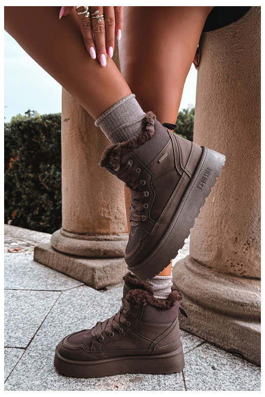 Bottes de neige pour femmes avec lacets et fourrure marron foncé Big Star