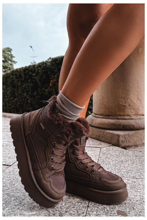 Bottes de neige pour femmes avec lacets et fourrure marron foncé Big Star