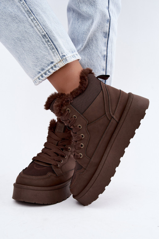 Bottes de neige pour femmes avec lacets et fourrure marron foncé Big Star