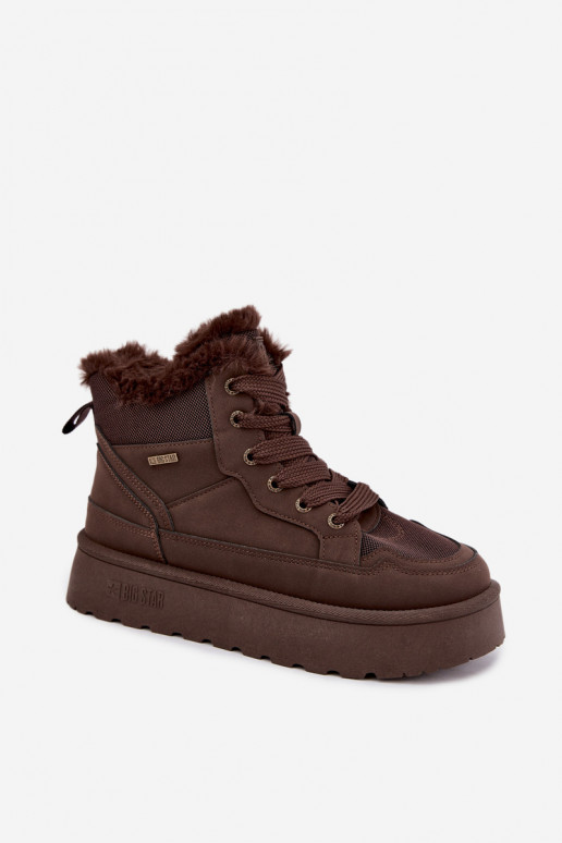 Bottes de neige pour femmes avec lacets et fourrure marron foncé Big Star