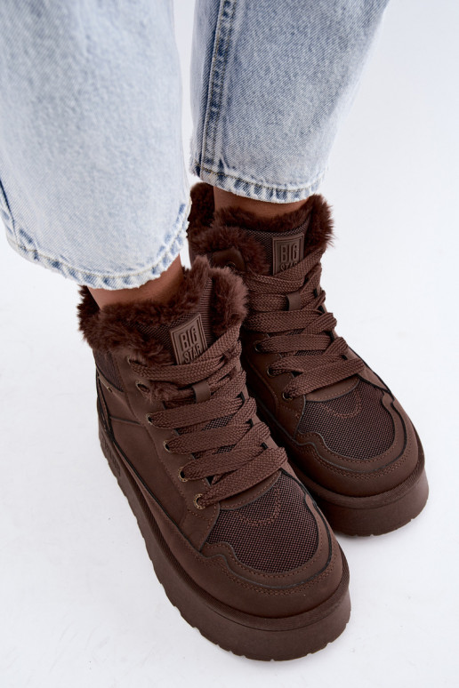 Bottes de neige pour femmes avec lacets et fourrure marron foncé Big Star