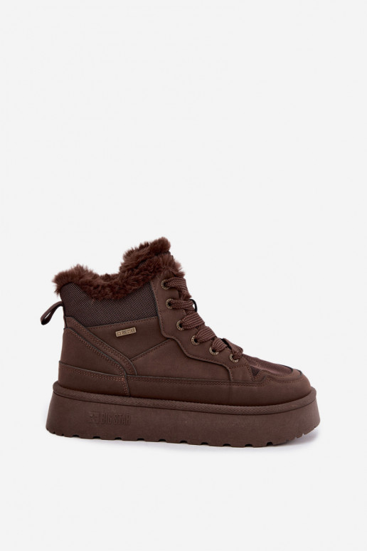 Bottes de neige pour femmes avec lacets et fourrure marron foncé Big Star