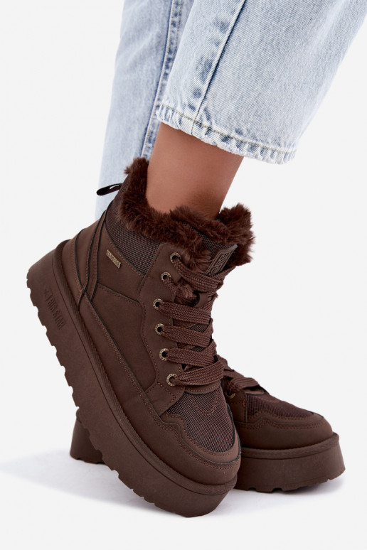Bottes de neige pour femmes avec lacets et fourrure marron foncé Big Star