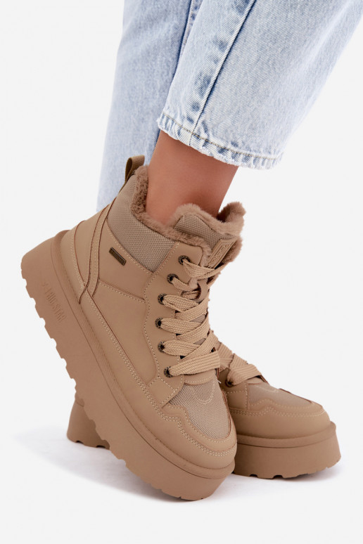 Bottes de neige pour femmes avec lacets et fourrure sable Big Star