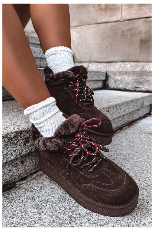 bottes de neige en daim synthétique pour femmes avec lacets Big Star UU274312 couleur chocolat
