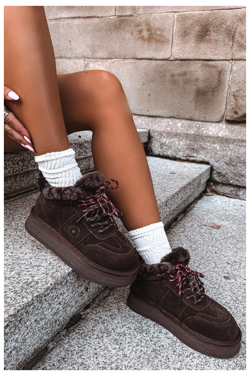 bottes de neige en daim synthétique pour femmes avec lacets Big Star UU274312 couleur chocolat
