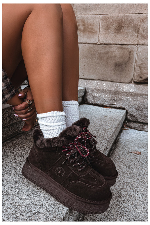 bottes de neige en daim synthétique pour femmes avec lacets Big Star UU274312 couleur chocolat