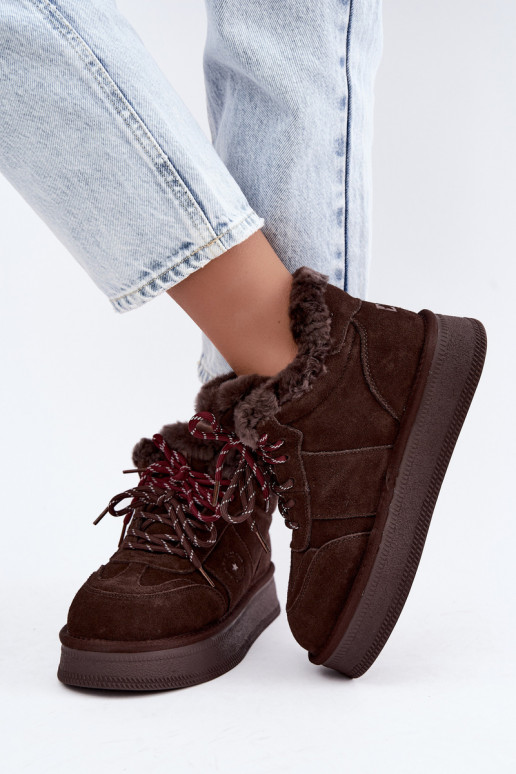 bottes de neige en daim synthétique pour femmes avec lacets Big Star UU274312 couleur chocolat
