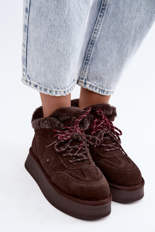 bottes de neige en daim synthétique pour femmes avec lacets Big Star UU274312 couleur chocolat