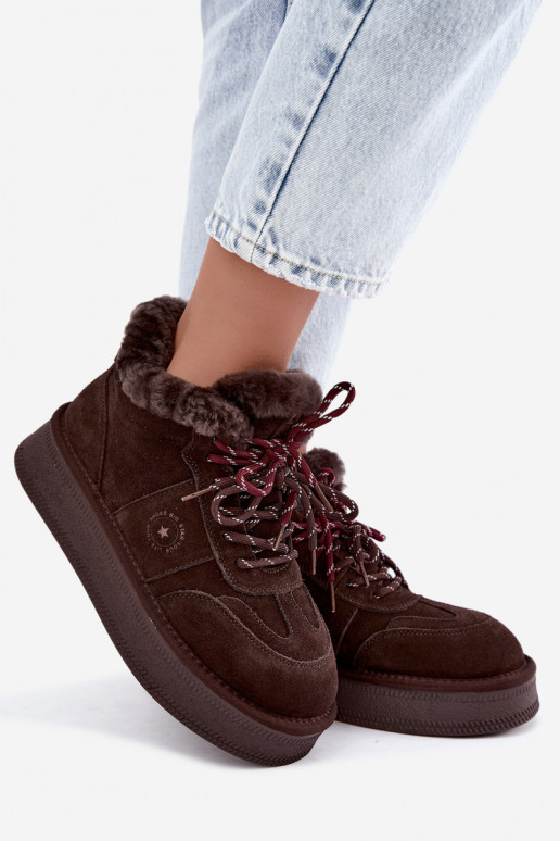 bottes de neige en daim synthétique pour femmes avec lacets Big Star UU274312 couleur chocolat