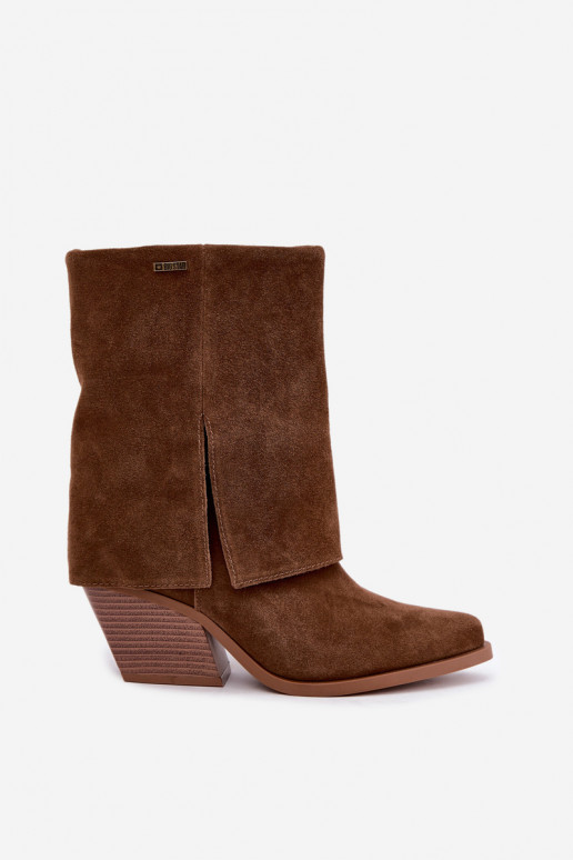 bottines style cowboy avec talons en daim naturel avec tige brodée Big Star UU274114 couleur brune