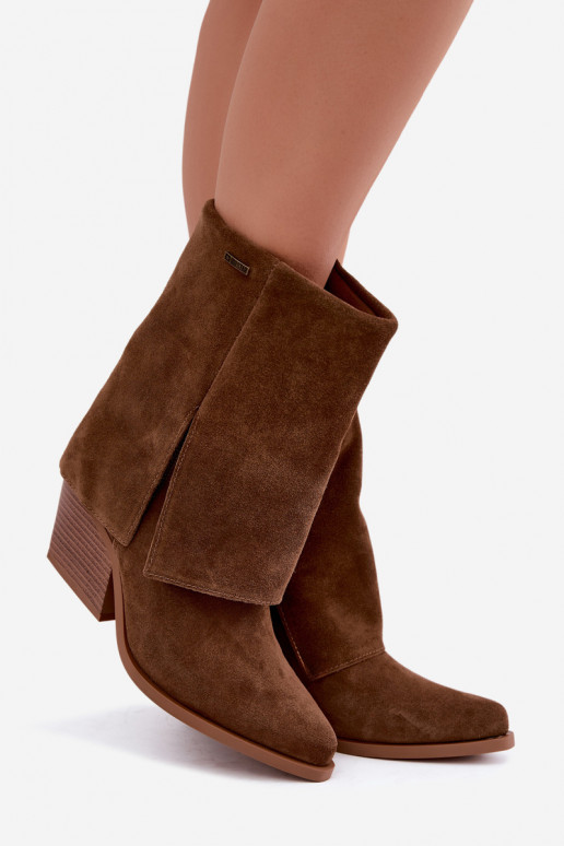 bottines style cowboy avec talons en daim naturel avec tige brodée Big Star UU274114 couleur brune