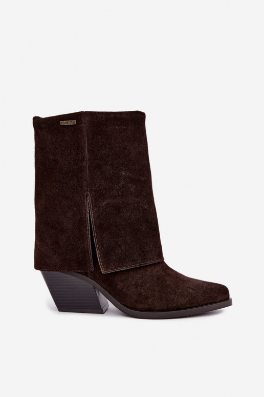 bottines style cowboy avec talons en daim naturel avec tige brodée Big Star UU274115 couleur chocolat