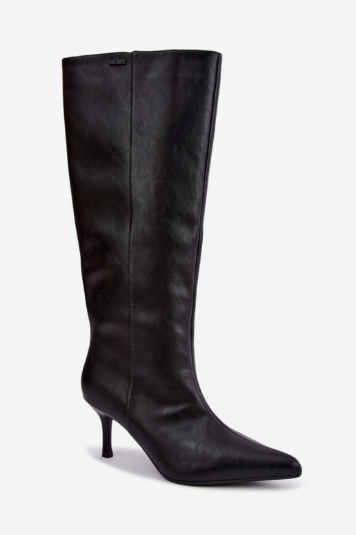 bottes hautes en cuir naturel avec talons fins isolées modèle à enfiler Big Star UU274497 couleur noire