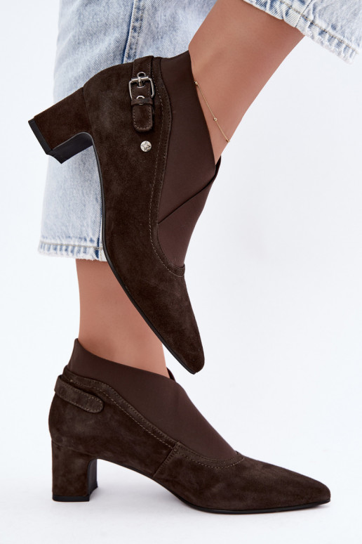 Bottines en daim chaudes avec talon Tai turiciejka K7691-02 couleur chocolat