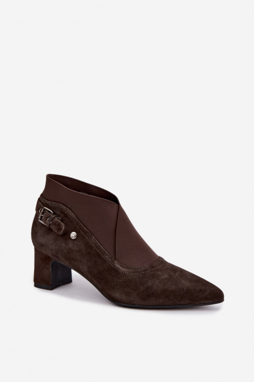 Bottines en daim chaudes avec talon Tai turiciejka K7691-02 couleur chocolat