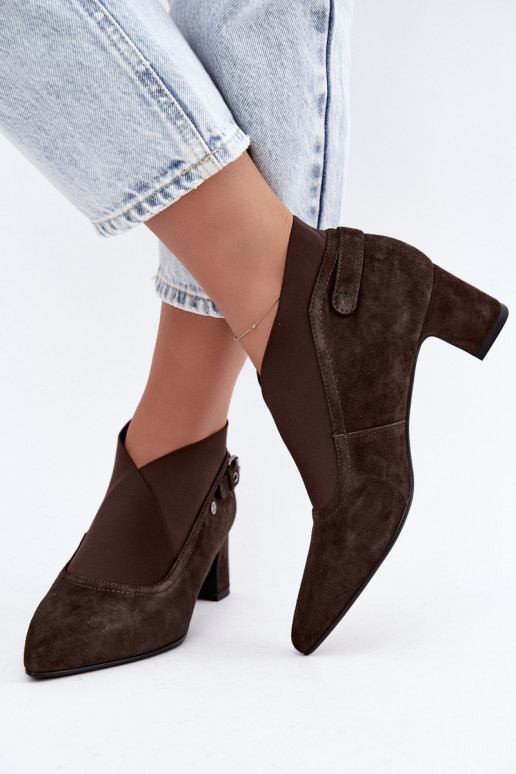 Bottines en daim chaudes avec talon Tai turiciejka K7691-02 couleur chocolat