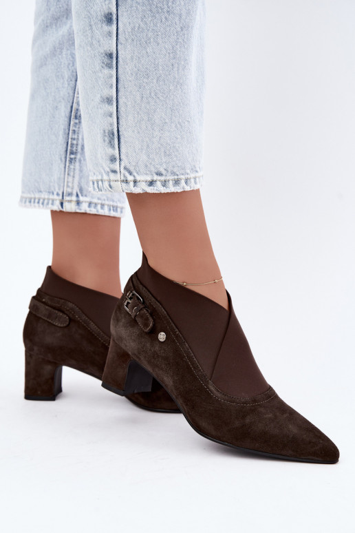 Bottines en daim chaudes avec talon Tai turiciejka K7691-02 couleur chocolat