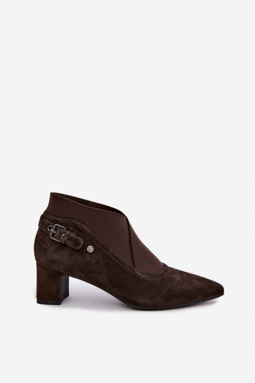 Bottines en daim chaudes avec talon Tai turiciejka K7691-02 couleur chocolat