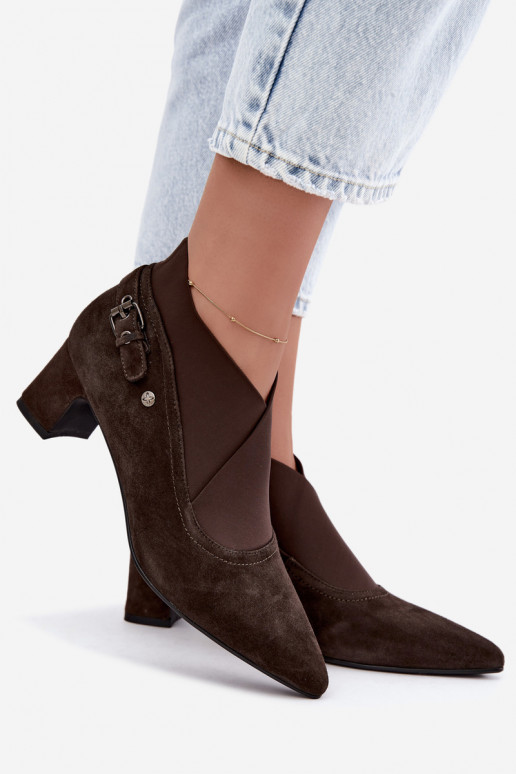 Bottines en daim chaudes avec talon Tai turiciejka K7691-02 couleur chocolat