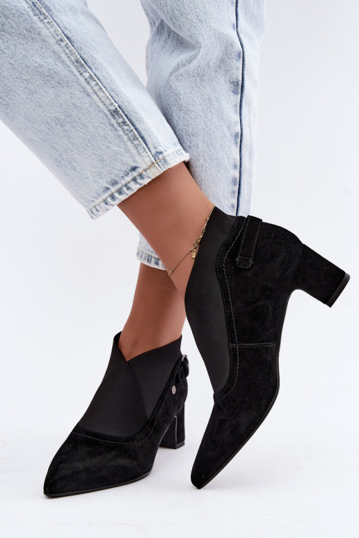 Bottines en daim chaudes avec talon Tai turiciejka K7691-01 couleur noire