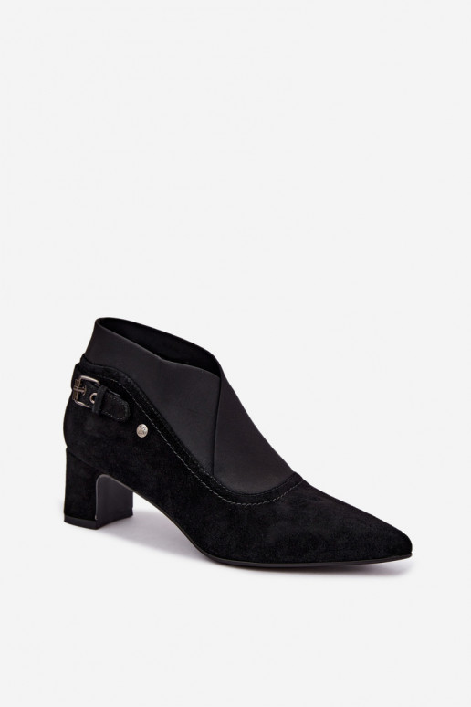 Bottines en daim chaudes avec talon Tai turiciejka K7691-01 couleur noire