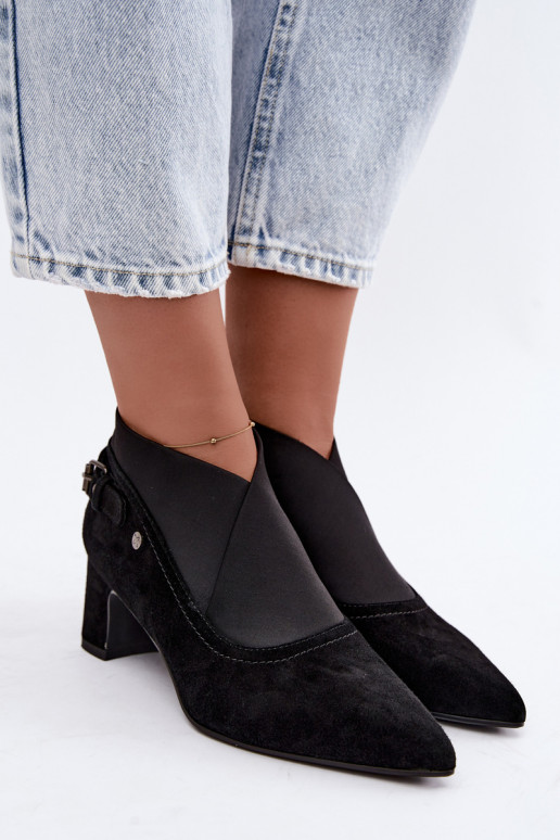 Bottines en daim chaudes avec talon Tai turiciejka K7691-01 couleur noire