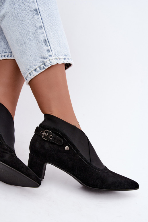 Bottines en daim chaudes avec talon Tai turiciejka K7691-01 couleur noire