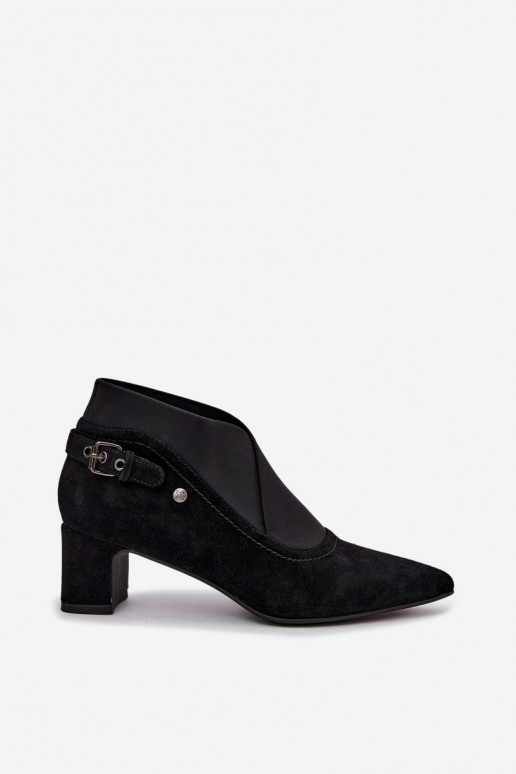 Bottines en daim chaudes avec talon Tai turiciejka K7691-01 couleur noire