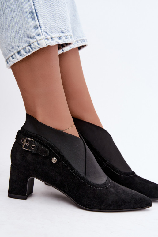 Bottines en daim chaudes avec talon Tai turiciejka K7691-01 couleur noire
