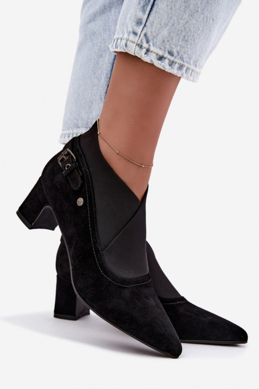 Bottines en daim chaudes avec talon Tai turiciejka K7691-01 couleur noire