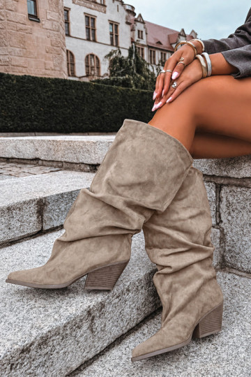 Bottes hautes kaki pour femmes avec tige incurvée et talons en daim Durela
