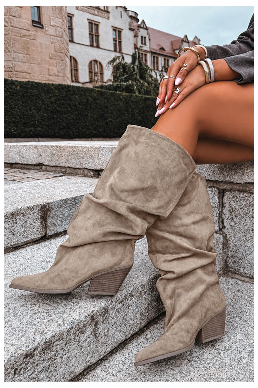 Bottes hautes kaki pour femmes avec tige incurvée et talons en daim Durela