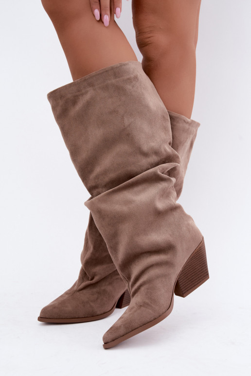 Bottes hautes kaki pour femmes avec tige incurvée et talons en daim Durela
