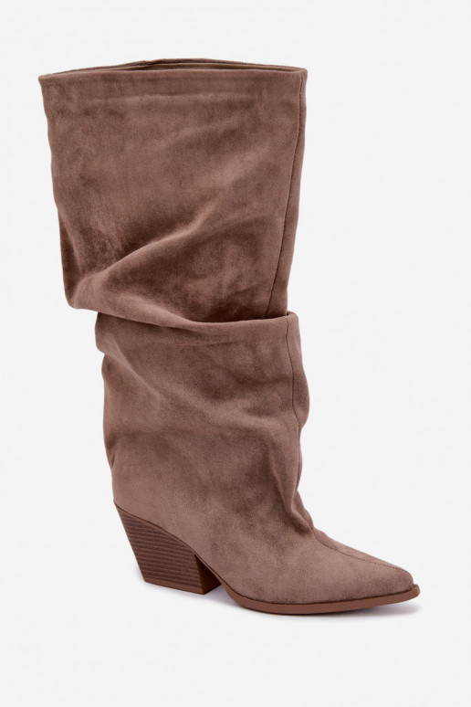 Bottes hautes kaki pour femmes avec tige incurvée et talons en daim Durela