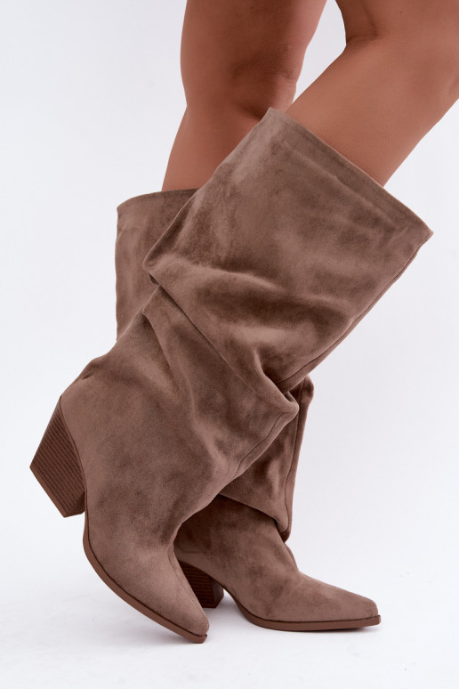 Bottes hautes kaki pour femmes avec tige incurvée et talons en daim Durela